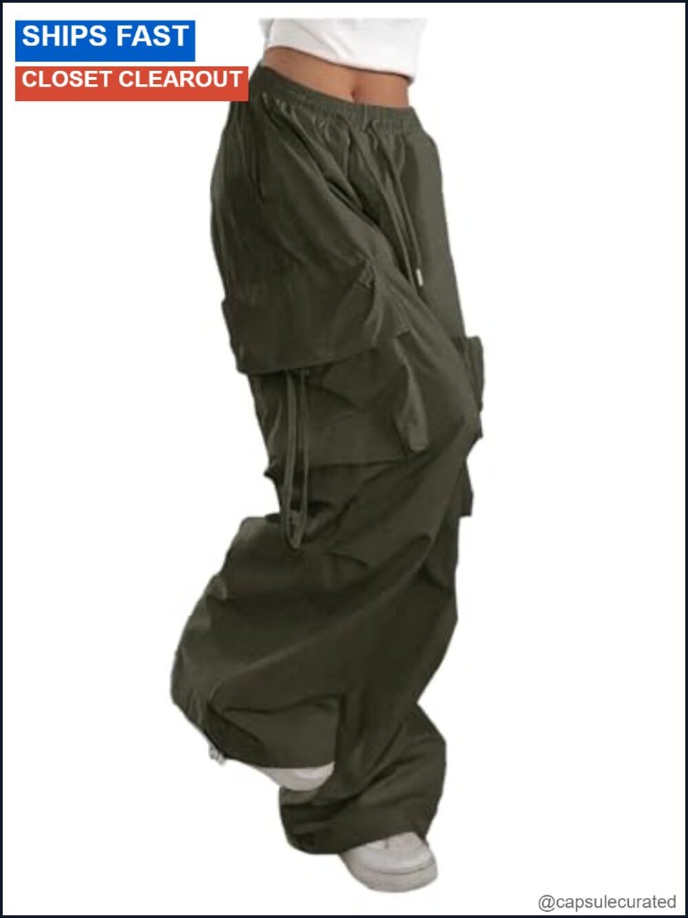 Wide Leg Cargo Pants High Rise Drawstring Parachute Joggers